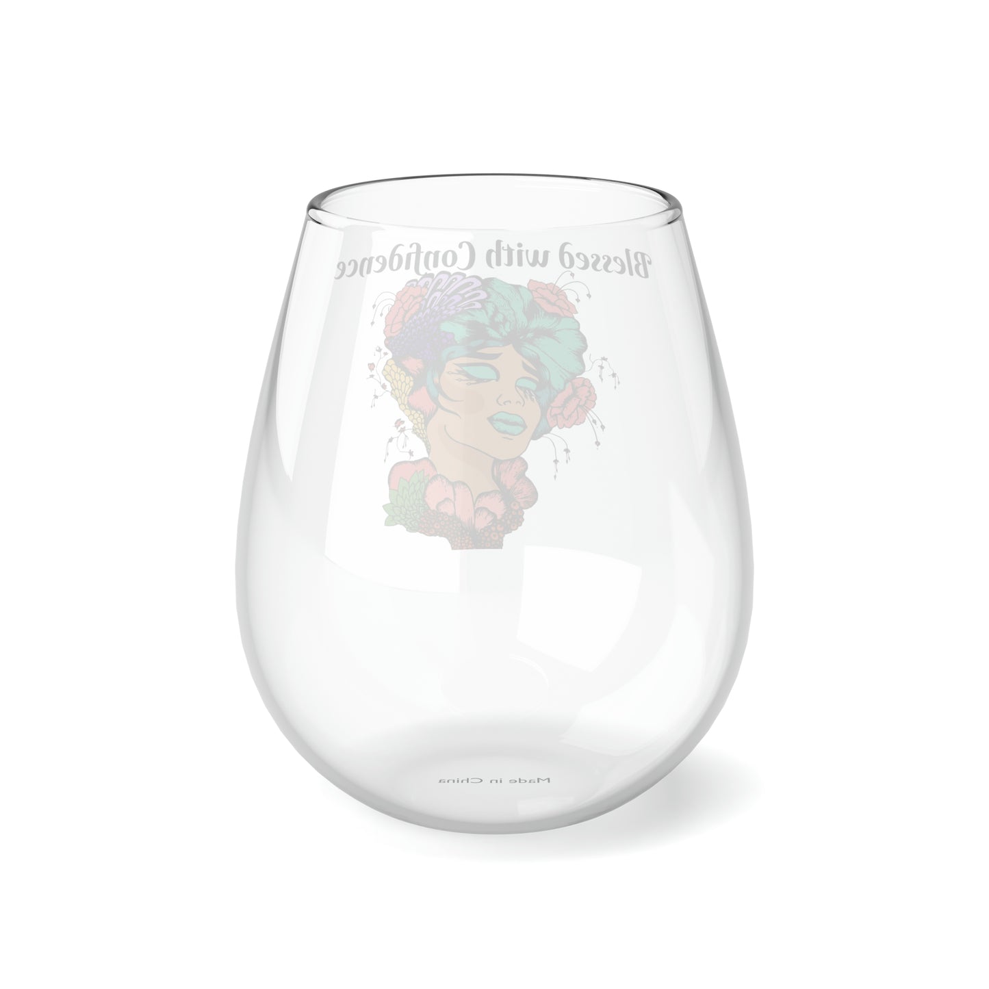 Peaceful Stemless Wine Glass, 11.75oz Blessed with Confidence